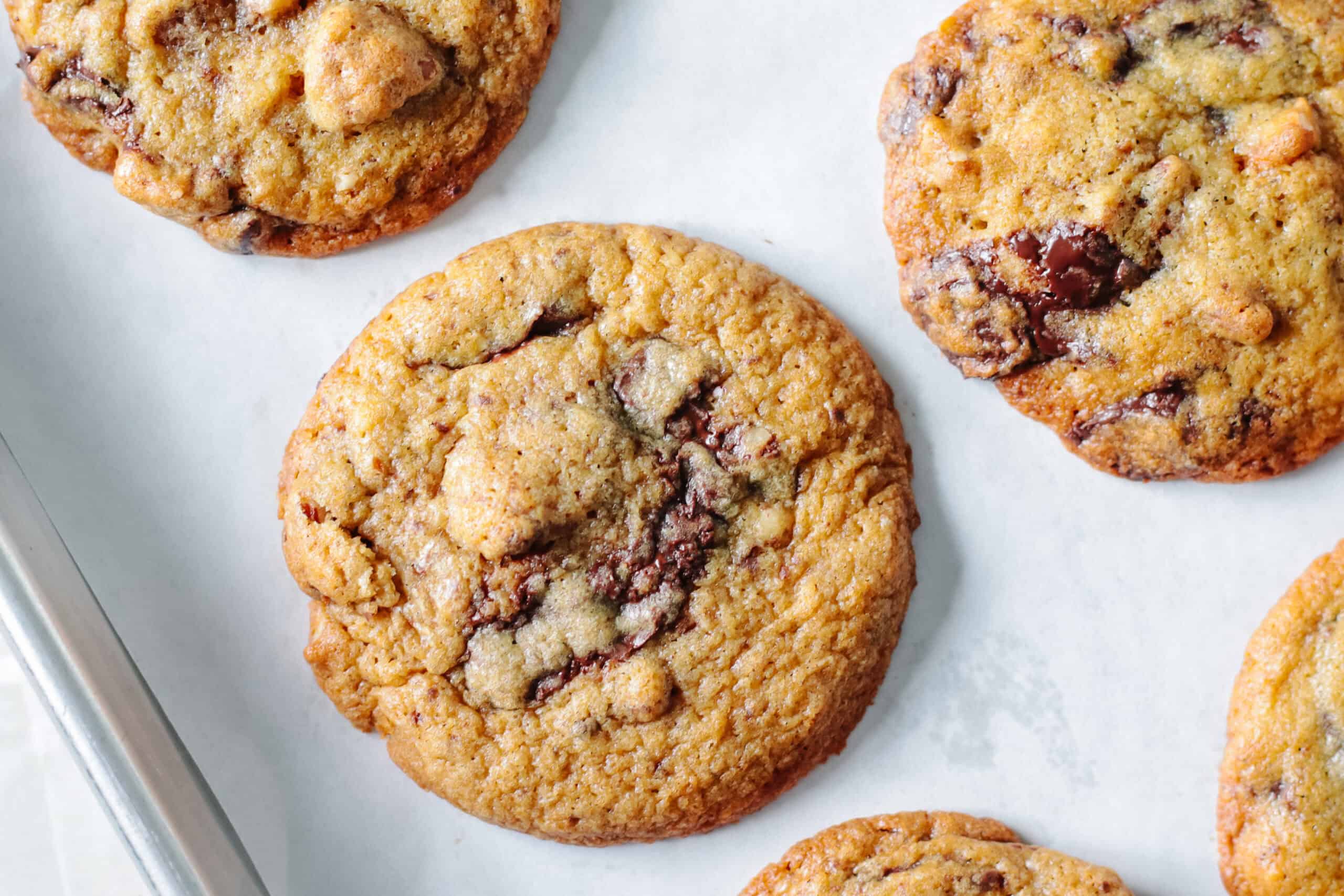 Baking sheet of baked cookies.