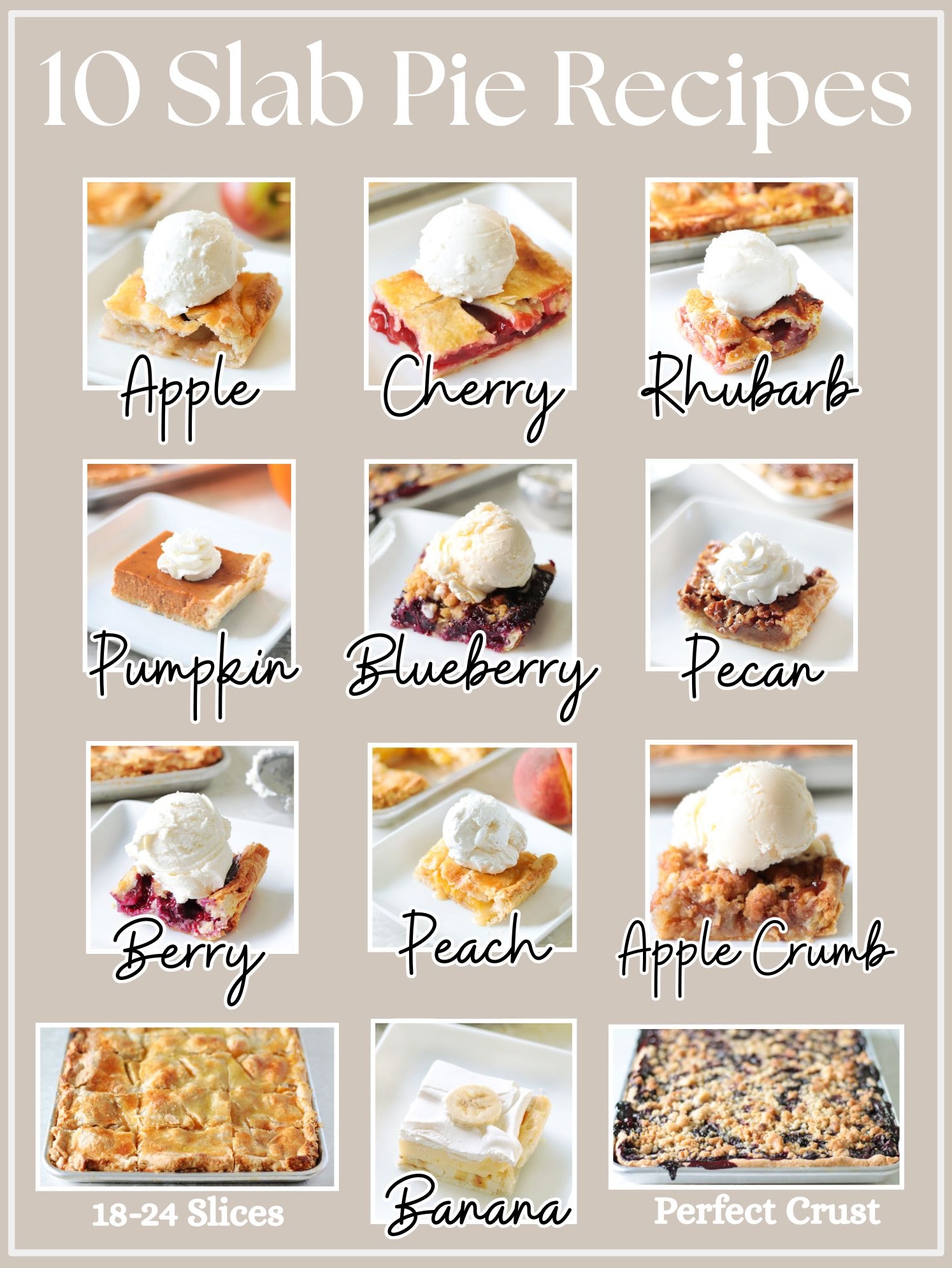 Collage of slab pie recipes.