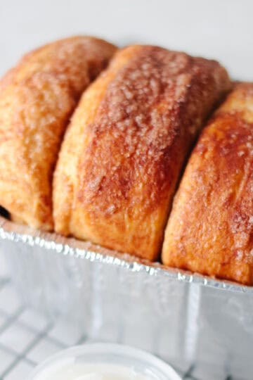 Bread pan of Dollywood cinamon bread.