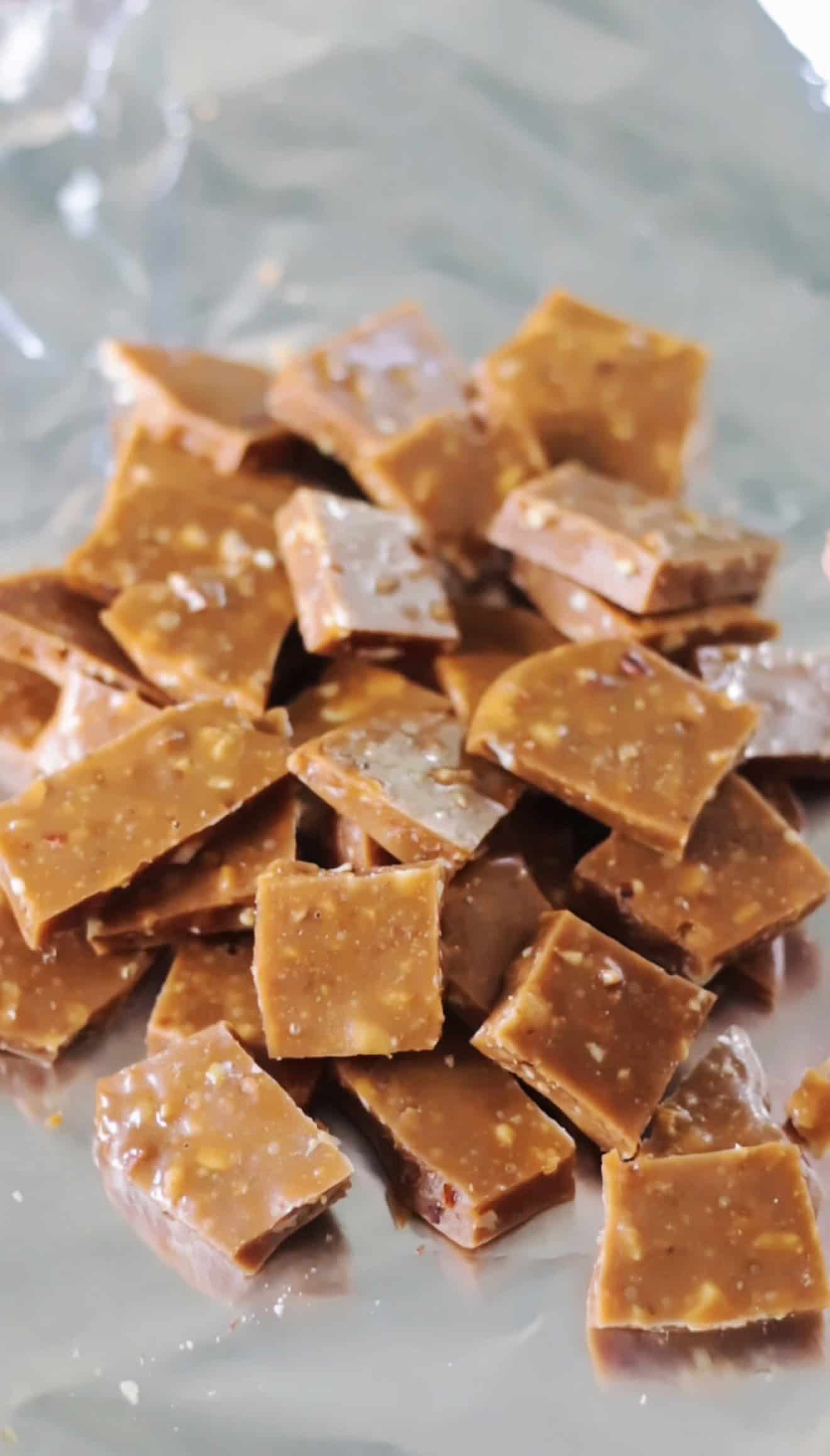 Bits of toffee broken into pieces, not coated in chocolate.