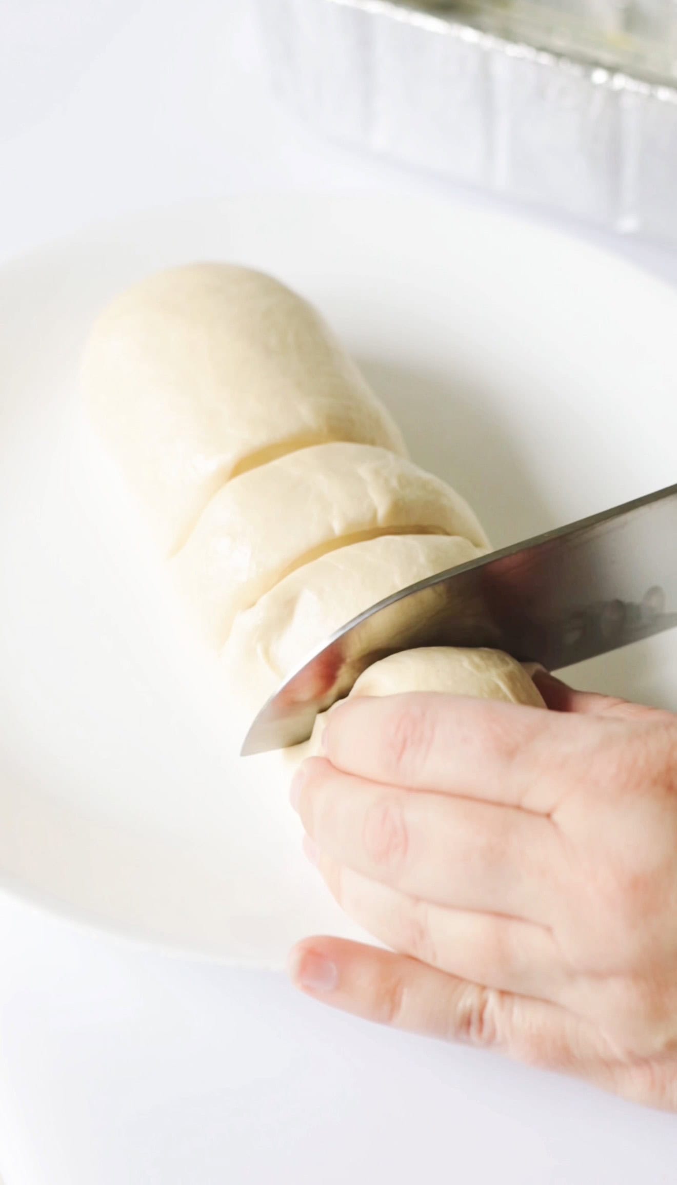 Bread dough sliced into sections.