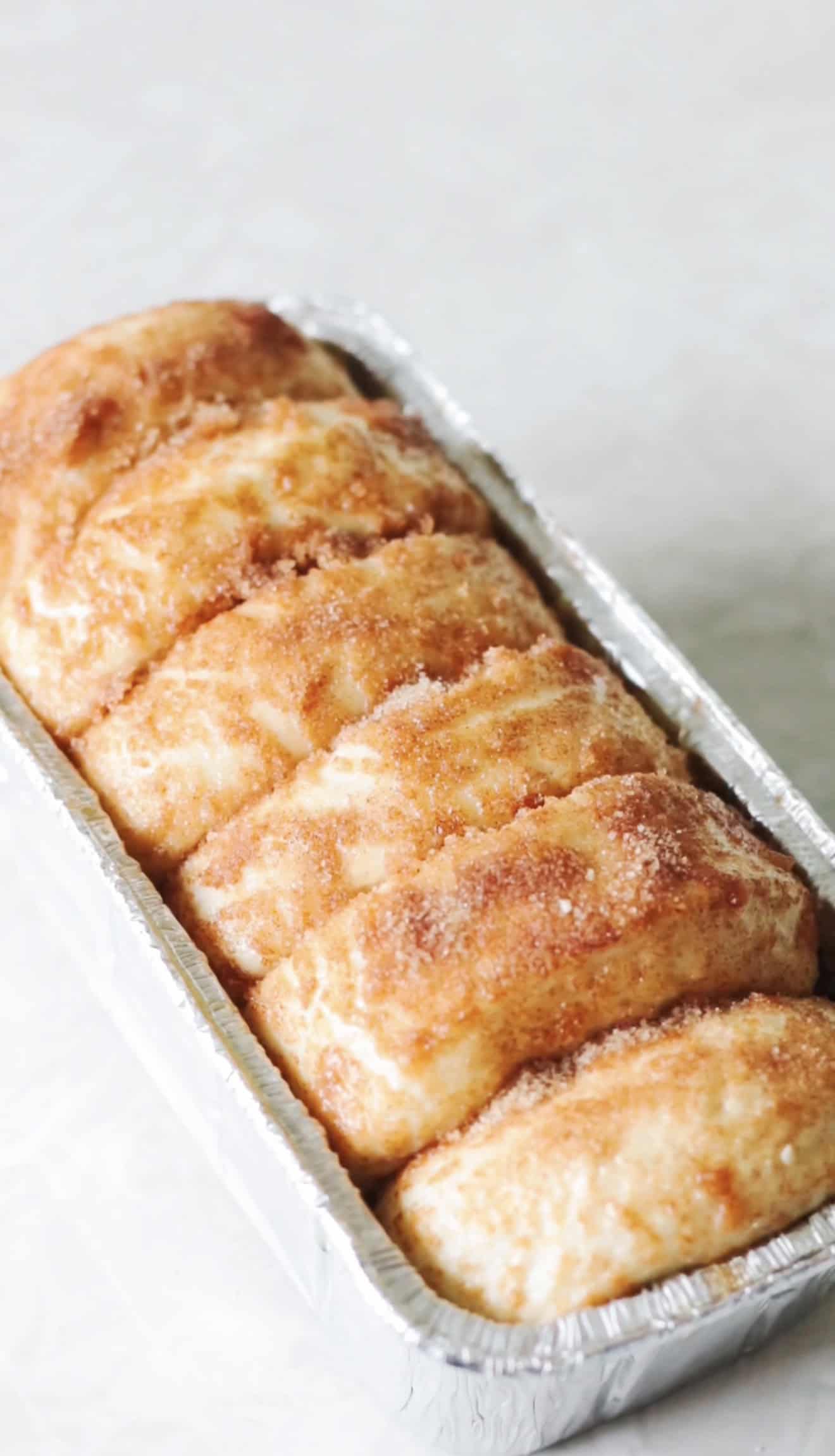 Proofed cinnamon bread, ready for baking.