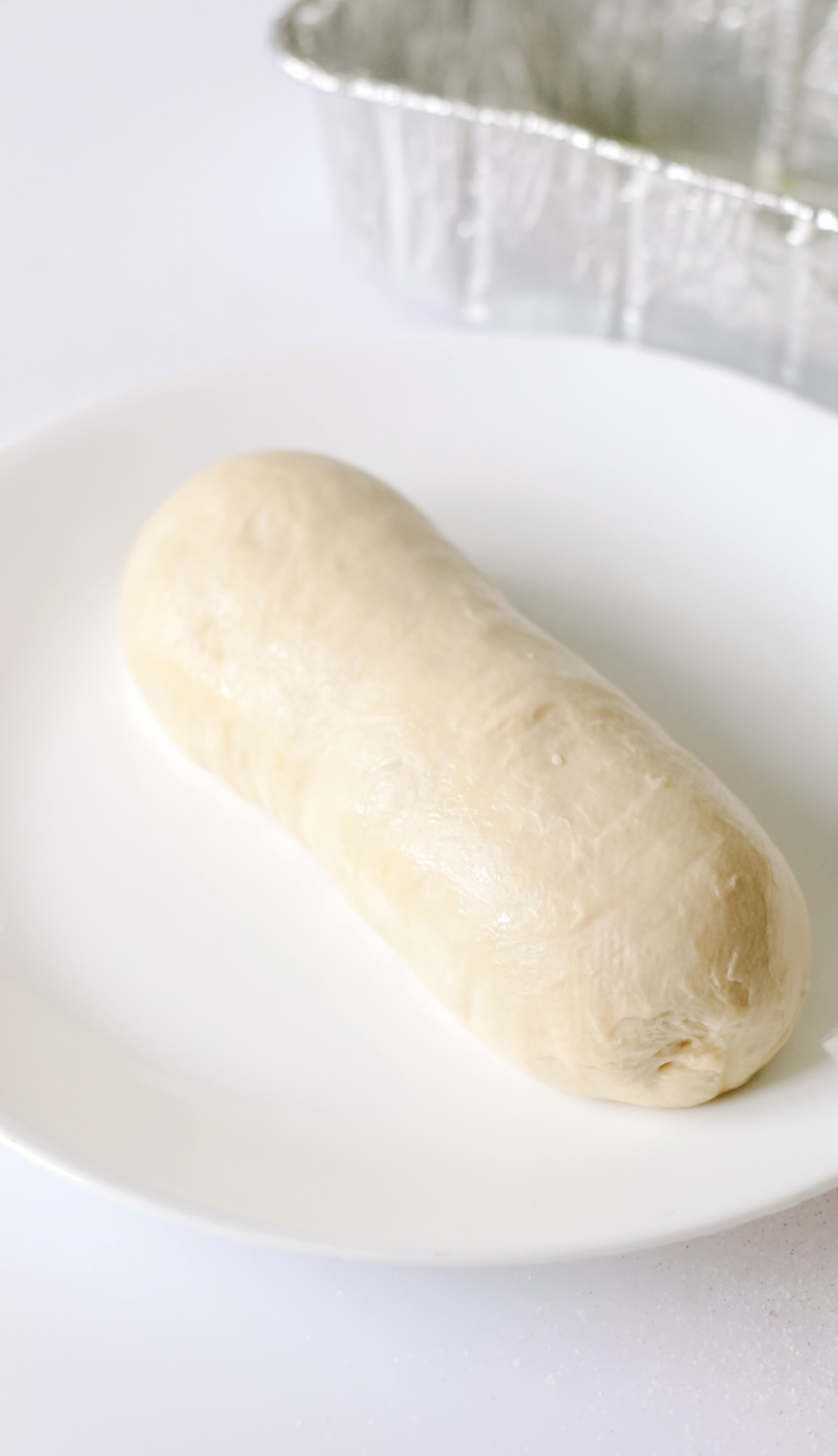 Loaf of frozen bread dough on a dinner plate.