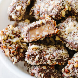 Bowl of almond roca.