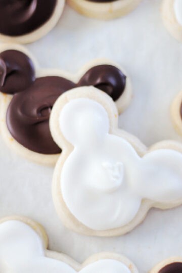 Disneyland resort shortbread cookies on parchment paper.