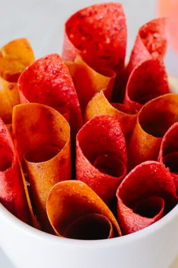 Cup of rolls of fruit leather.