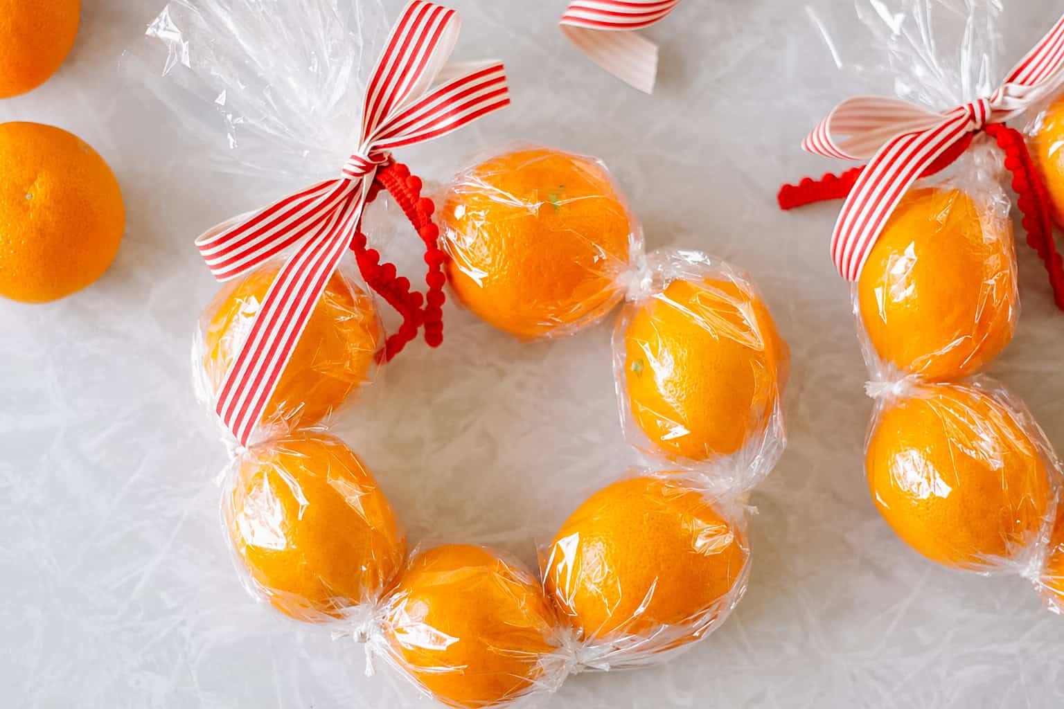 Clementine wreath on table.