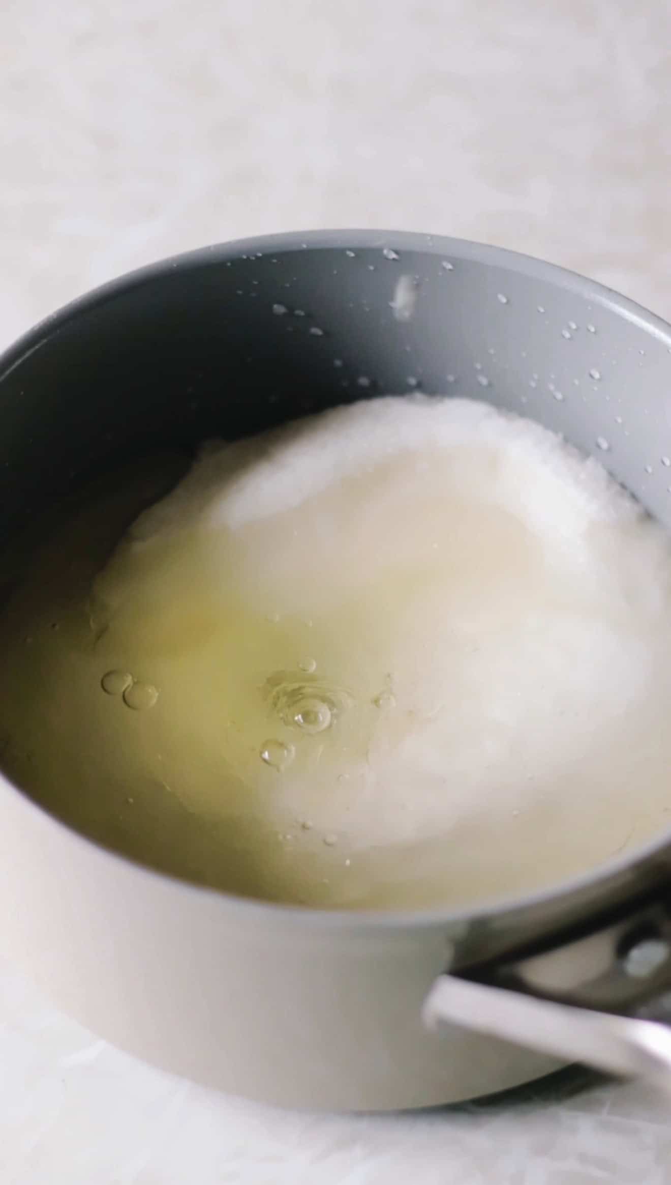 Pan of sugar, corn syrup, salt and water.