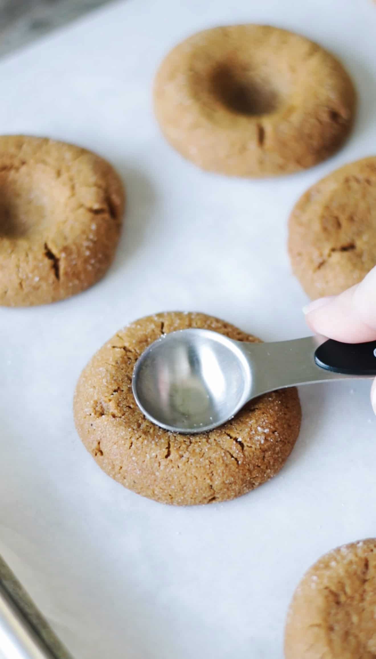 Teaspoon pressed into baked cookie.