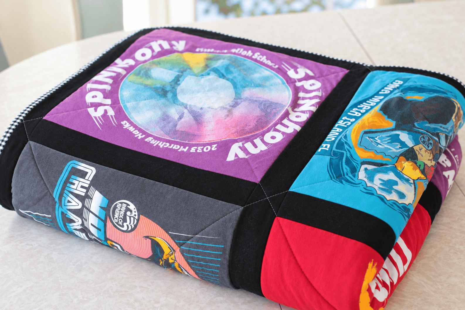 Folded t-shirt quilt.